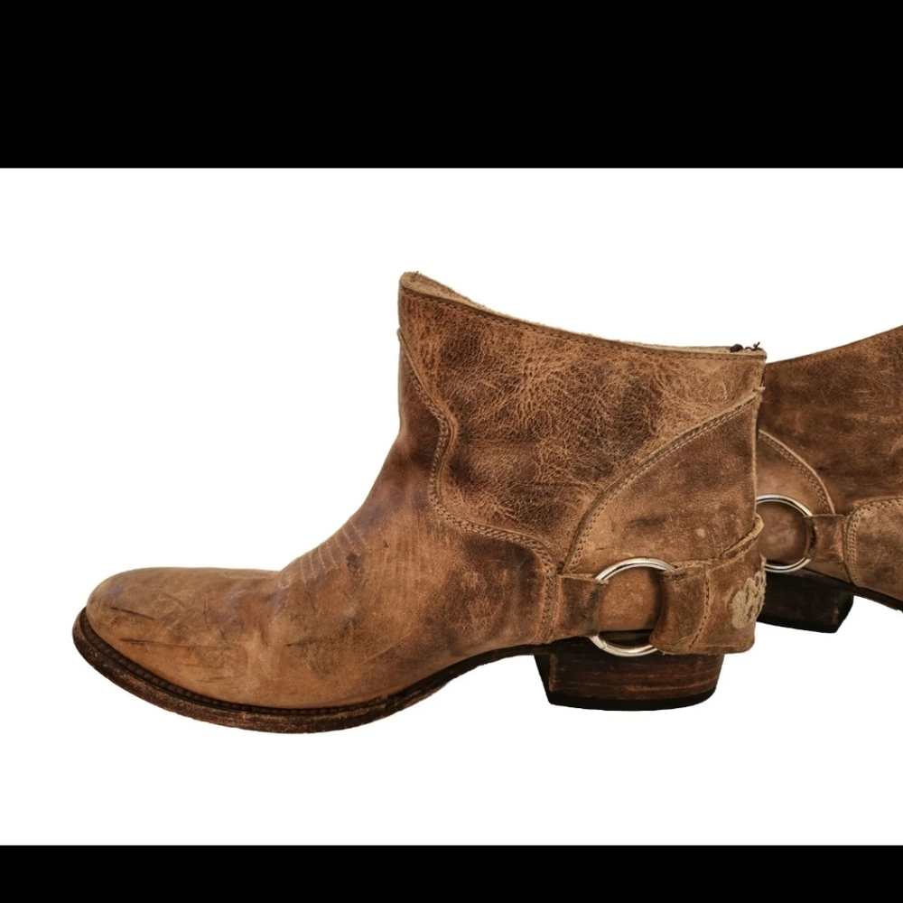 Freebird Cali Brown/Tan Leather Bootie Distressed Ankle Boot Zip Harness 8 M - Picture 9 of 15